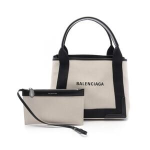 Balenciaga Navy Blue Cabas tote bag canvas leather Ivory White black